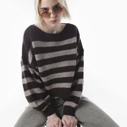ONLY Striped Pullover With Fuzzy Detail Sweater-image-6