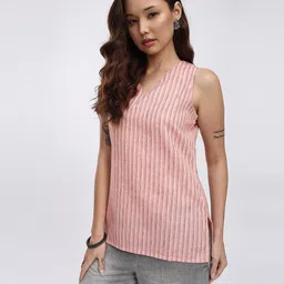 Anouk Rustic V-Neck Vertical Striped Straight Kurti image 3