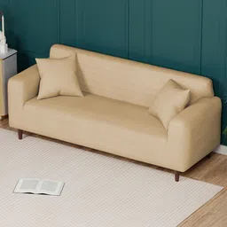 Myntra Elegant Homes Cream-Coloured 3 Piece Sofa Cover With Arms image 4