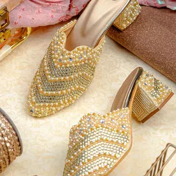 NR By Nidhi Rathi Women Embellished Party Block Heel Mules-image-35