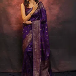 CaniBani Ethnic Motifs Zari Silk Blend Banarasi Saree-picture-30