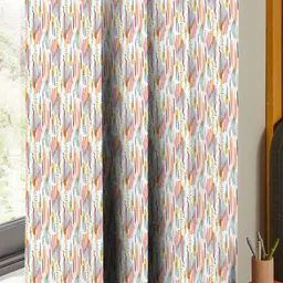 Nefertiti Home White & Pink 2 Pieces Abstract Printed Black Out Long Door Curtains image 2