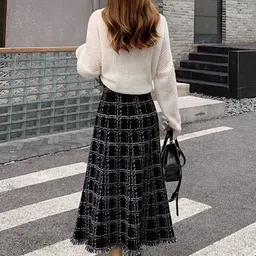 KPOP Checked A-Line Midi Skirt image 2