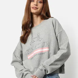 Campus Sutra Women Cotton Typography Printed Pullover Sweatshirt-image-7