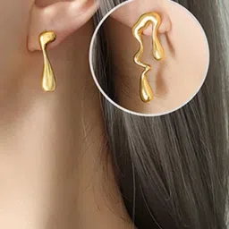 DressBerry Stainless Steel Gold-Plated Contemporary Drop Earrings-picture-21