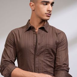 HIGHLANDER Men Dobby Textured Striped Casual Shirt-picture-35