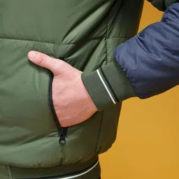 HERE&NOW Colourblocked Mock Collar Padded Bomber Jacket image 4