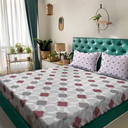 Myntra Elegant Homes Grey & White Floral Pure Cotton 400 TC King Bedsheet Set 2.5m x 2.25m-picture-35