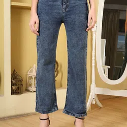 LIVE OK Women Straight Fit High-Rise Light Fade Jeans-image-47