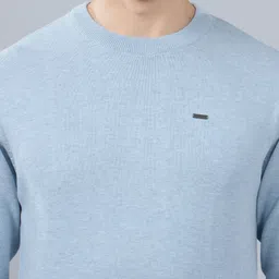 cantabil Men Solid Round Neck Light Blue Sweater image 4