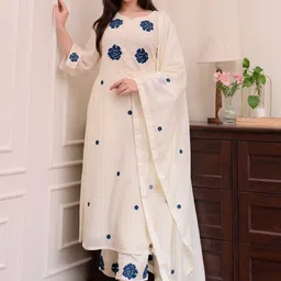 Vastukala Women Floral Embroidered Kurta with Trousers & Dupatta-image-43