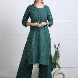 KHAKA Floral Embroidered Regular Chikankari Chanderi Silk Straight Kurta With Palazzos-picture-27