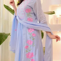 KALINI Women Woven Design Embroidered A-Line Kurta with Trousers & Dupatta image 2