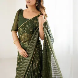 KALINI Green Printed Poly Georgette Sarees image 4
