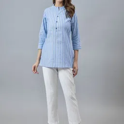 Anouk Rustic Women Vertical Striped High Neck Cotton Top image 2