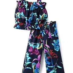 CrayonFlakes Girls Floral Printed Shoulder Straps Top With Belted Palazzo-image-8