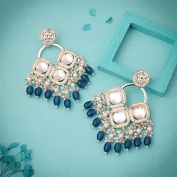MEIRA JEWELLERY Gold-Plated Artificial Stones Studded & Beaded Contemporary Drop Earrings-picture-38