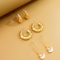aadita Set Of 3 Gold-Plated Contemporary Shaped Half Hoop Earrings-image-38