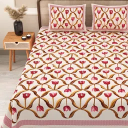 RANG MANIA Off White Floral 144 TC King Bedsheet with 2 Pillow Covers-picture-13