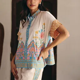 Muvazo Floral Print Ethnic Satin Top-picture-44