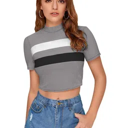 SZN Grey Colourblocked Crop Top with High Neck-picture-16