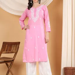 Poshak Chikan Studio Soha Floral Embroidered Chikankari Kurta-picture-12