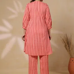 CRAFIQA Blushing Peach Striped Cotton Maternity Nursing Co-ord Set image 4