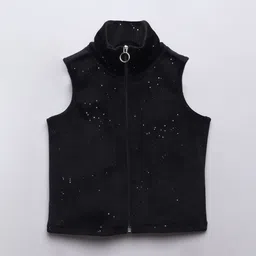 taffykids Girls Spread Collar Solid Casual Gilet Jacket-image-64