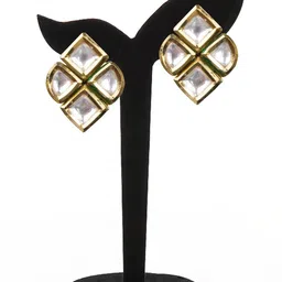 piah Women Diamond Shaped Kundan Studs Earrings image 1