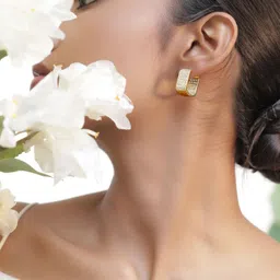 rubans voguish Rubans 18K Gold Plated Brass Wide Statement Hoop Earrings with Cubic Zirconia Detailing image 4