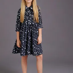 Cherry Crumble Girls Floral Printed Cotton Fit & Flare Dress-image-85