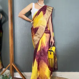 HERE&NOW Tie and Dye Zari Organza Kanjeevaram Saree-image-29