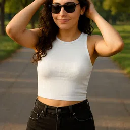 GLOWBERRY Women Ribbed High Neck Crop Top-picture-3