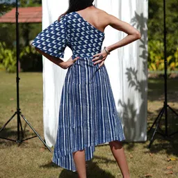Shades of Sabi Striped One Shoulder Fit & Flare Dress image 4