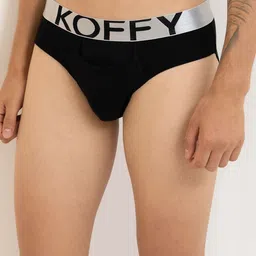 KOFFY Pack Of 2 Men Mid-Rise Underwear Rise Basic Briefs KOFFY_KI23_BLK_ORG_2PC image 2