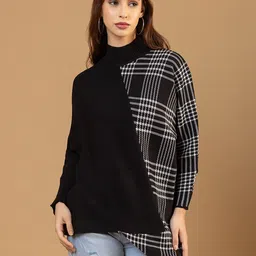 all about you Checked High Neck Long Sleeves Woollen Pullover-picture-11