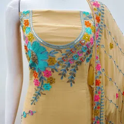 SAINOOR Embroidered Silk Georgette Unstitched Dress Material image 4