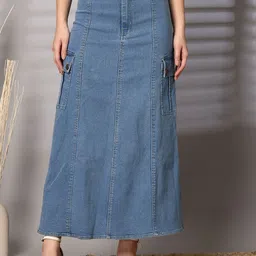 plusS Women Denim A-Line Maxi Skirts-image-11