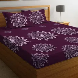 NEW TOWN Multicoloured 210 TC Cotton Fitted Queen Bedsheets With 2 Pillow Covers-image-84