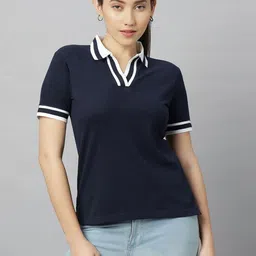 Wear Your Opinion Women Polo V Neck Striped Collar Tshirt-picture-37