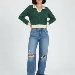 glitchez Cable Knit Contrast Taping Pullover image 5