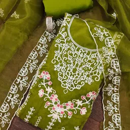 BlissFlair Floral Embroidered Sequinned Organza Unstitched Dress Material-picture-25