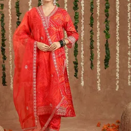 SRF JAIPUR Women Ethnic Motifs Printed Regular Thread Work Pure Cotton Kurta with Patiala & With Dupatta-image-43