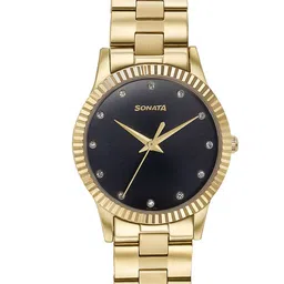 Sonata Women Brass Embellished Dial & Stainless Steel Bracelet Style Straps Analogue Watch 87062YM01W-image-36