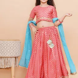 Aj DEZInES Girls Woven Design Ready to Wear Lehenga & Blouse With Dupatta image 5