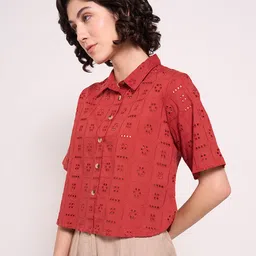 AKKRITI BY PANTALOONS Embroidered Cotton Shirt Style Top image 2
