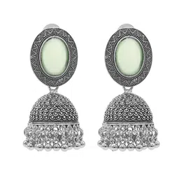 Shining Jewel - By Shivansh Silver-Plated CZ Studded & Ghungroo Beaded Dome Shaped Jhumkas-picture-18