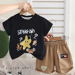 INCLUD Boys Star Fish Graphic Printed Round Neck T-Shirt With Shorts-picture-21