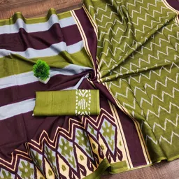 NIKATT Ethnic Motifs Pure Cotton Block Print Saree With An Unstitched Blouse Piece image 4