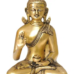 Exotic India Gold-Toned Lord Tibetan Buddha Brass Idol Showpiece-image-2